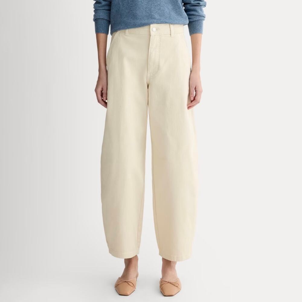 Everlane The Organic Cotton Curve Barrel Pant Women's 32 Long Bone Beige
